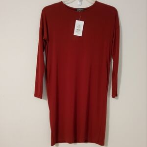 Brigette Brianna Maroon Sheath Midi Dress with Long Sleeves